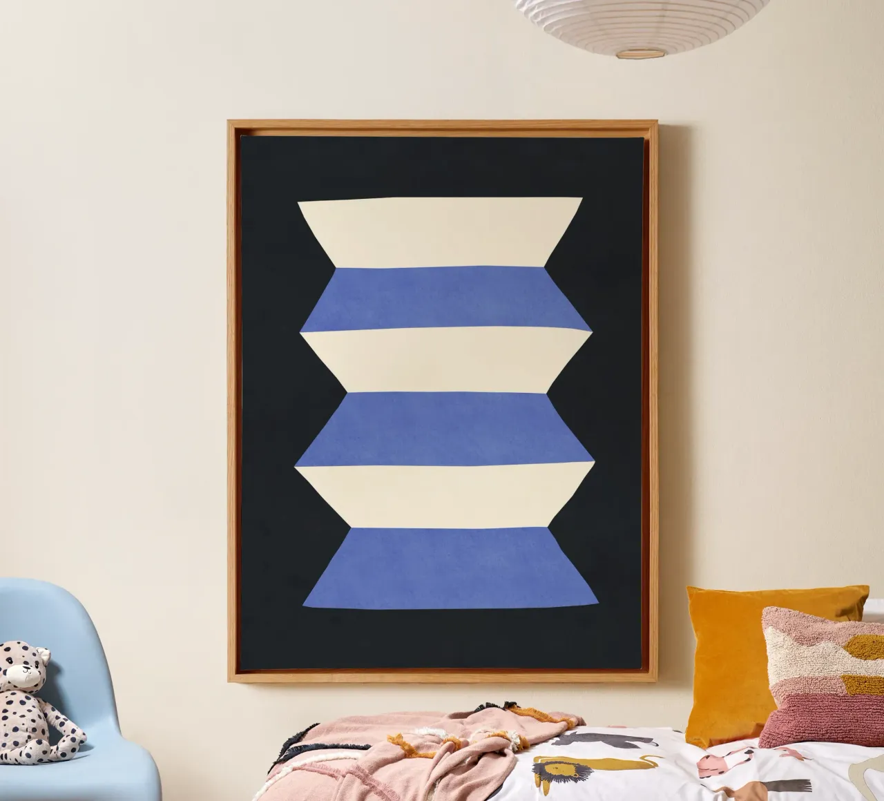 Geometrische vaas - witblauw op donker canvas met Baklijst van MoonlightPrint