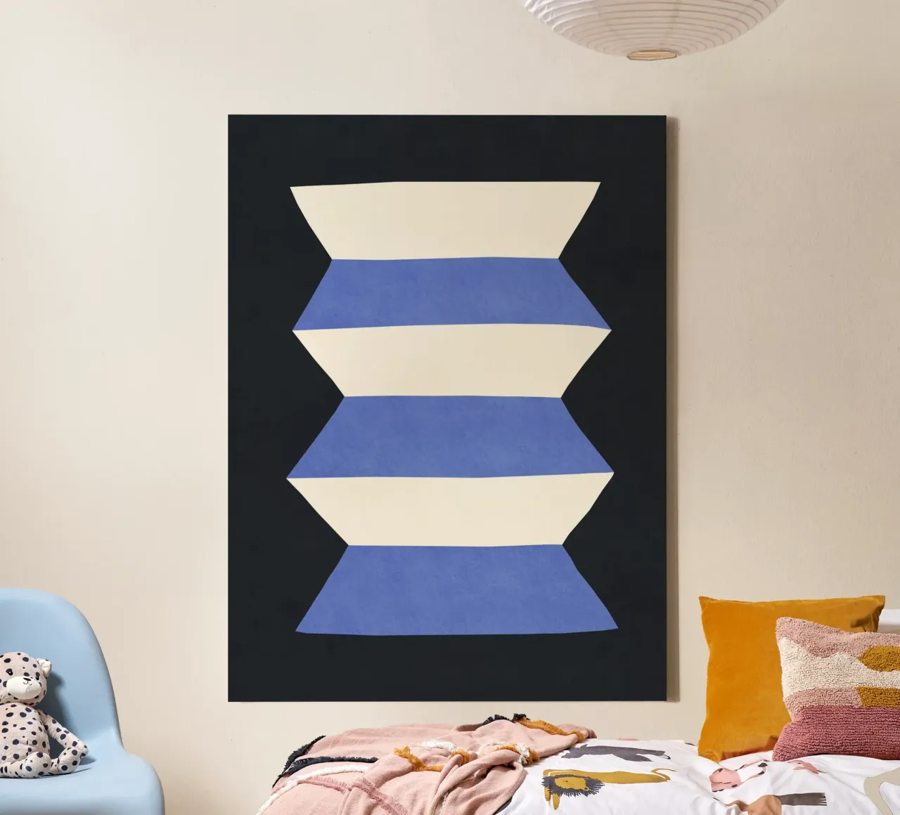Geometrische vaas - witblauw op donker canvas met Baklijst van MoonlightPrint