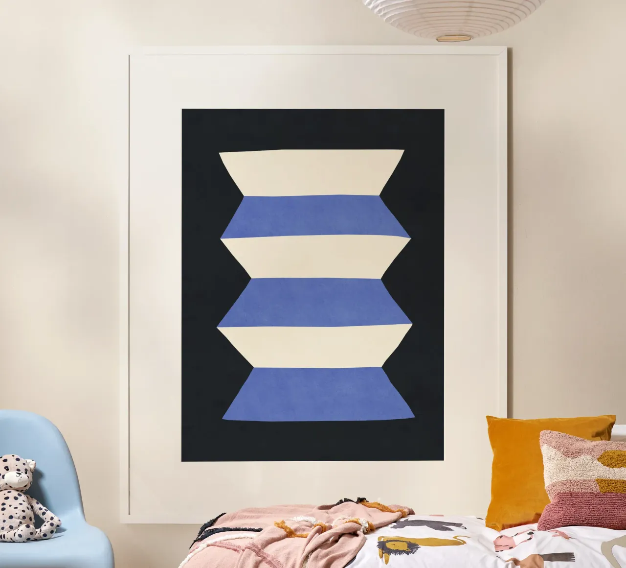 Vaso geometrico - Bianco blu su scuro poster da MoonlightPrint