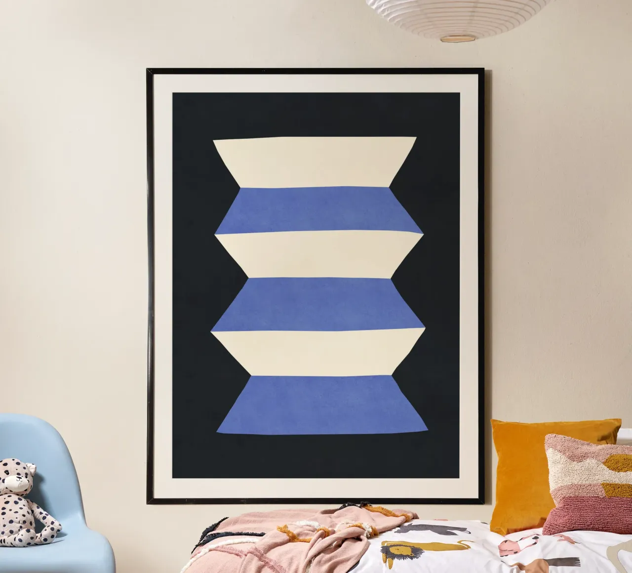 Vaso geometrico - Bianco blu su scuro poster da MoonlightPrint
