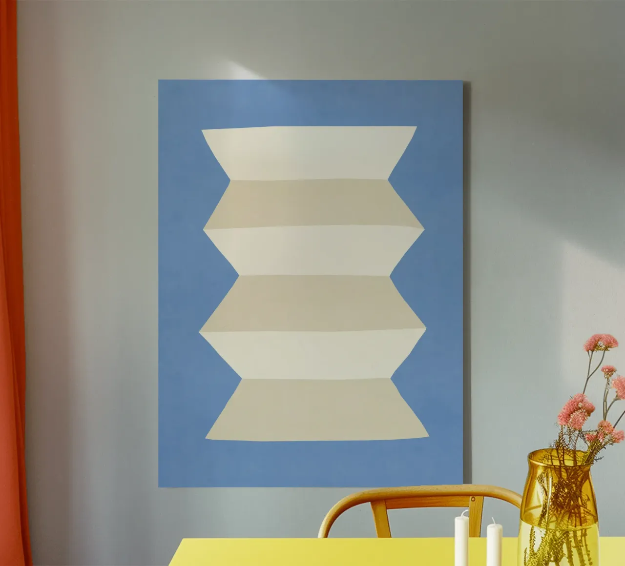 Geometrische vaas - wit ivoor op lichtblauw canvas met Baklijst van MoonlightPrint