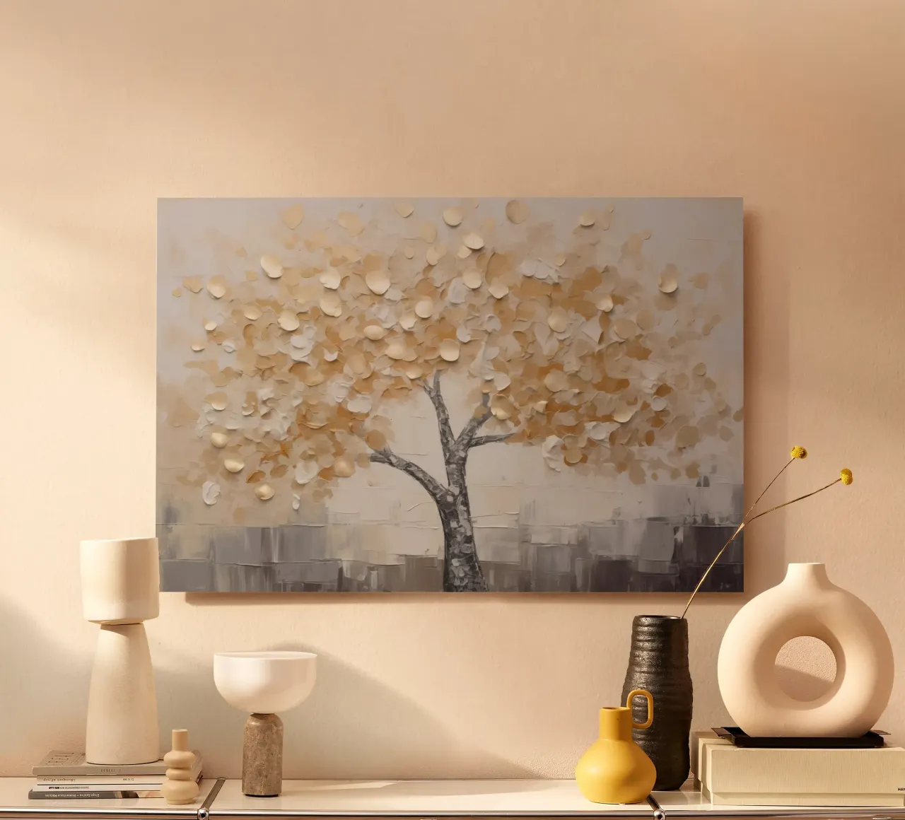 Albero con foglie d'oro alluminio dibond da Imagine