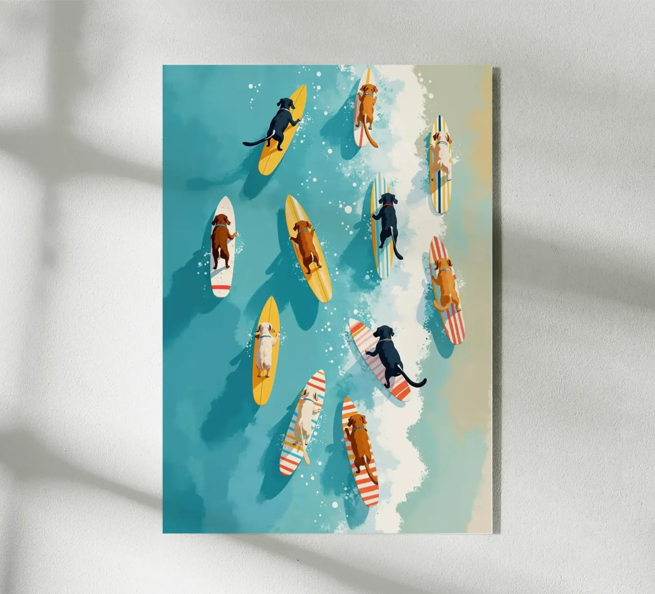 dogs playing surfboards acrylic glass by Luke Yaeger