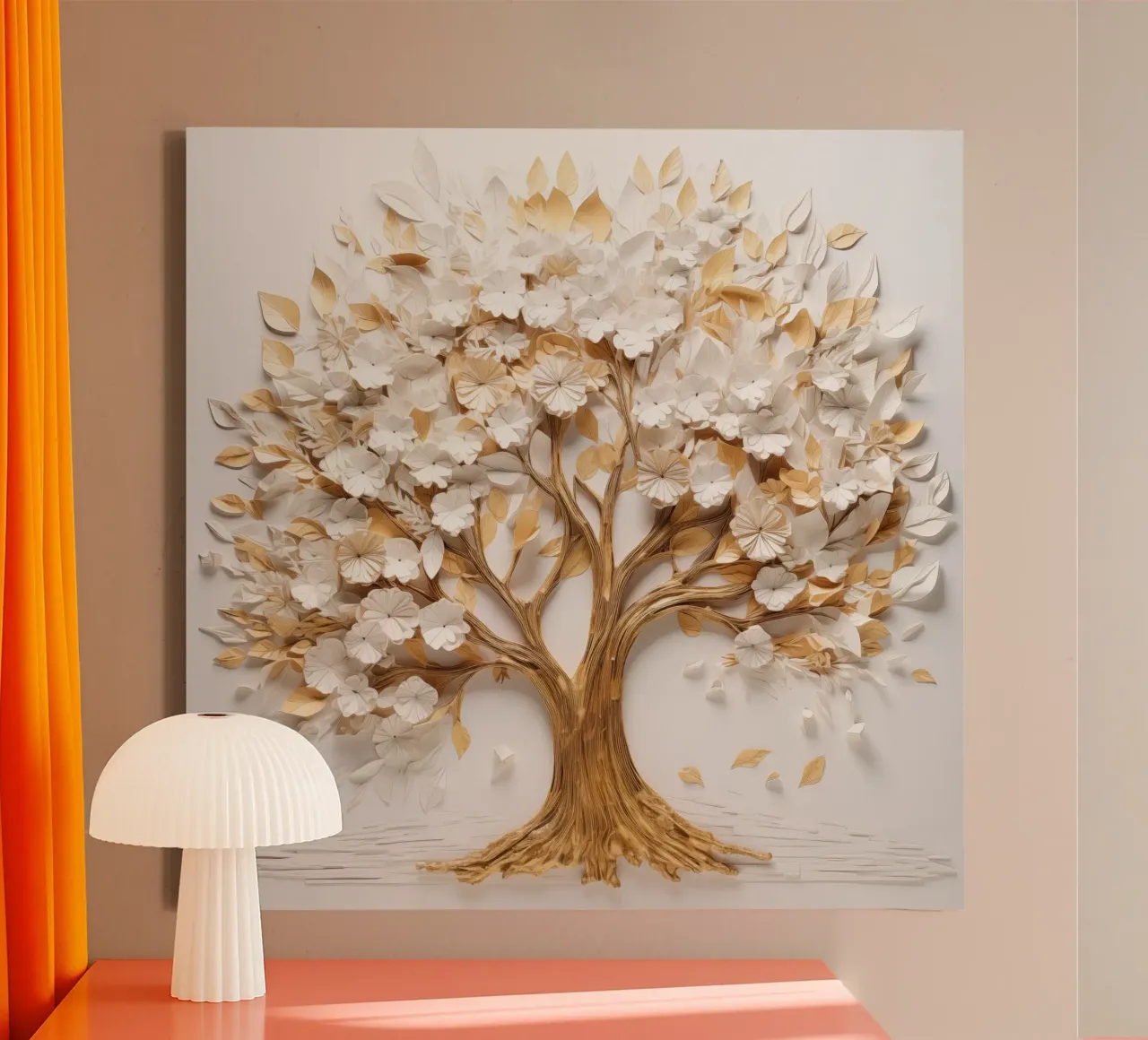 Albero con accenti dorati tela con Cornice a cassetta da Imagine