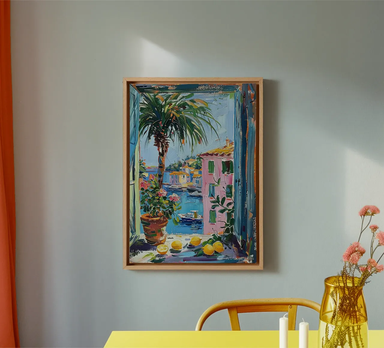 Stile Matisse Mediterraneo Finestra Aperta Passato tela con Cornice a cassetta da MinaHome