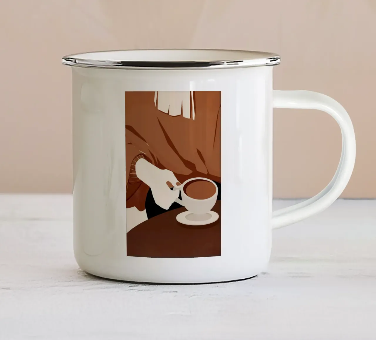 koffiekop schotel handtrui emaille mok van Luke Yaeger