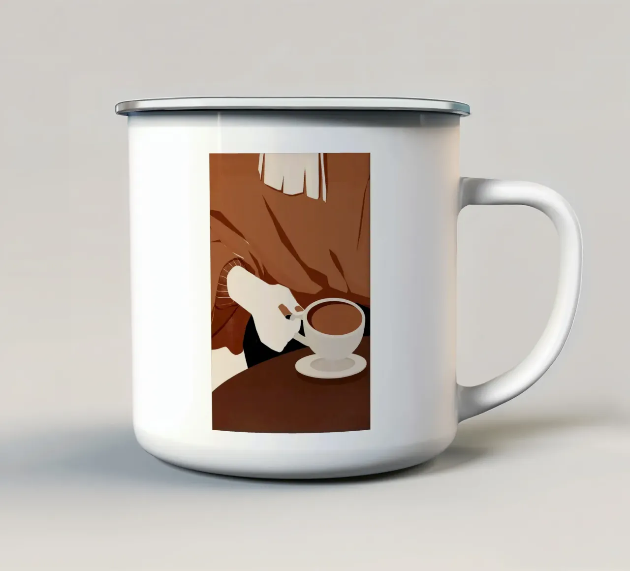 koffiekop schotel handtrui emaille mok van Luke Yaeger