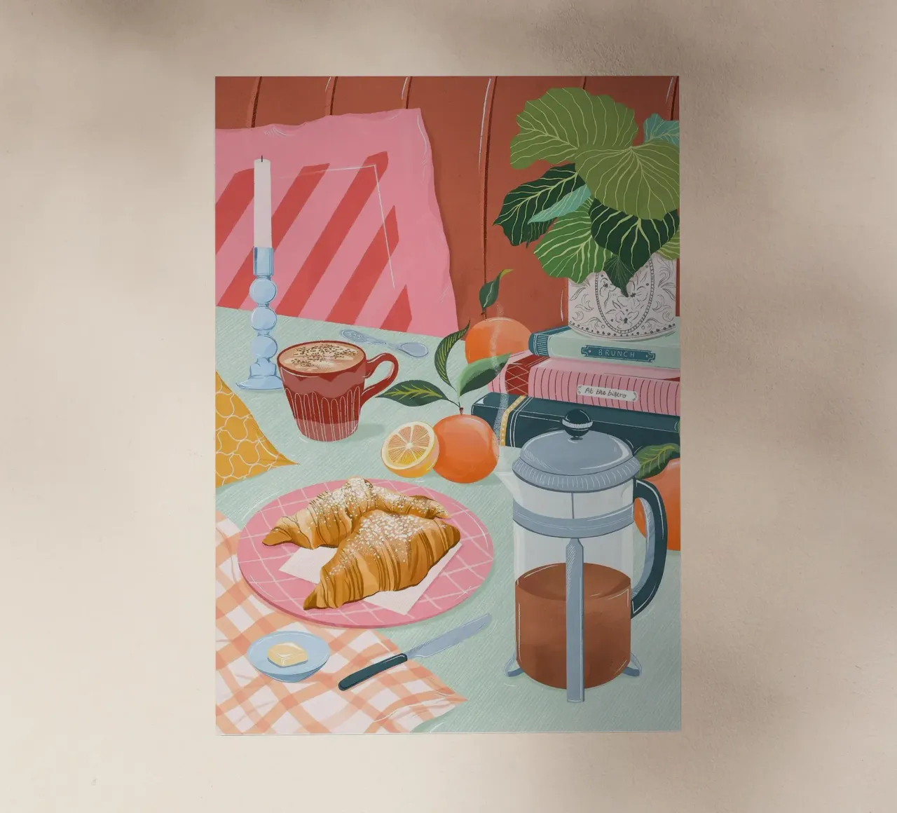 croissant y café lámina retroiluminada de Luke Yaeger