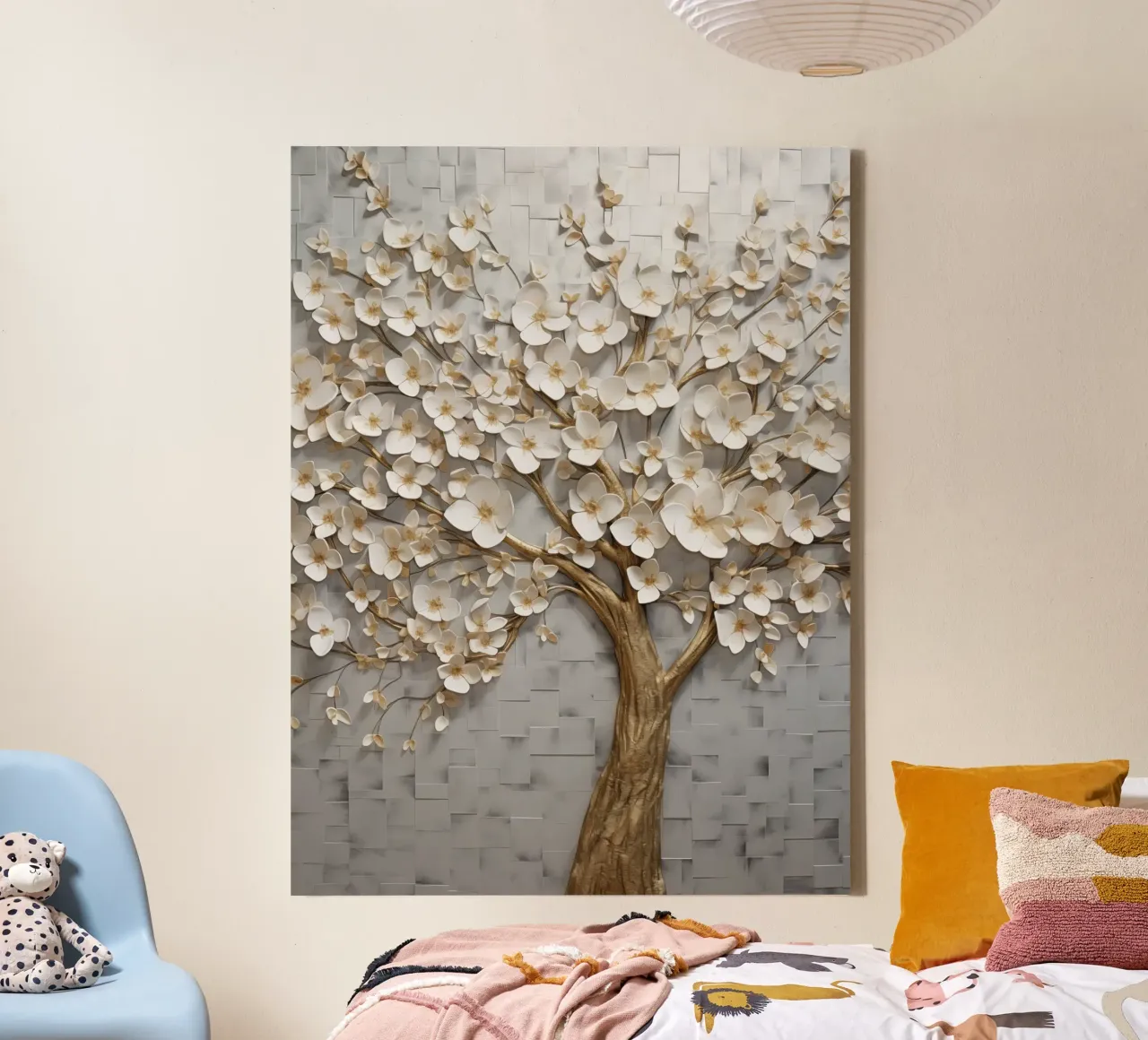 Albero d'oro con fiori tela con Cornice a cassetta da Imagine