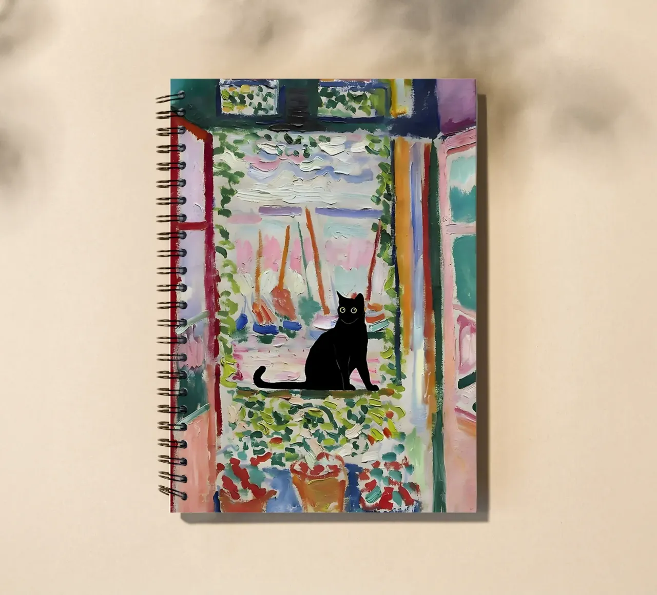 Cat Print Matisse Open Window spiral notebook by MinaHome