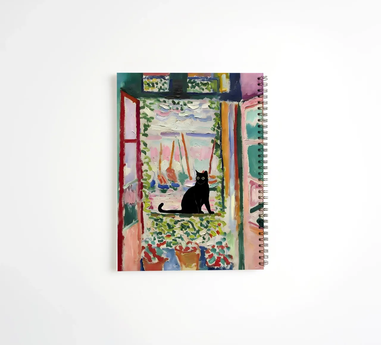 Cat Print Matisse Open Window spiral notebook by MinaHome