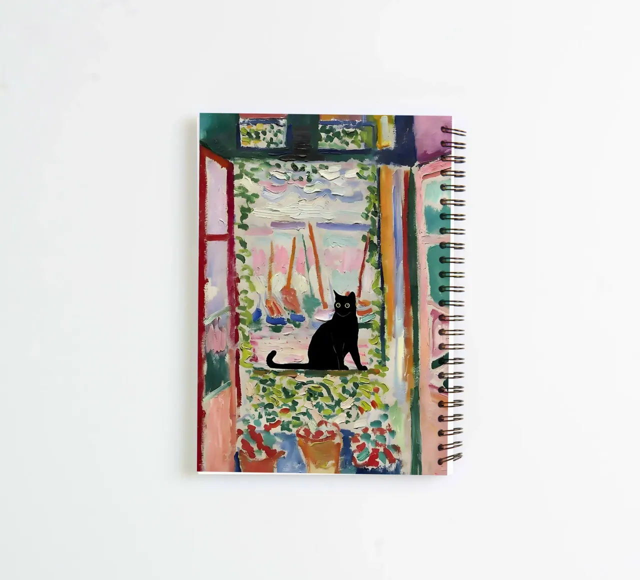 Cat Print Matisse Open Window spiral notebook by MinaHome