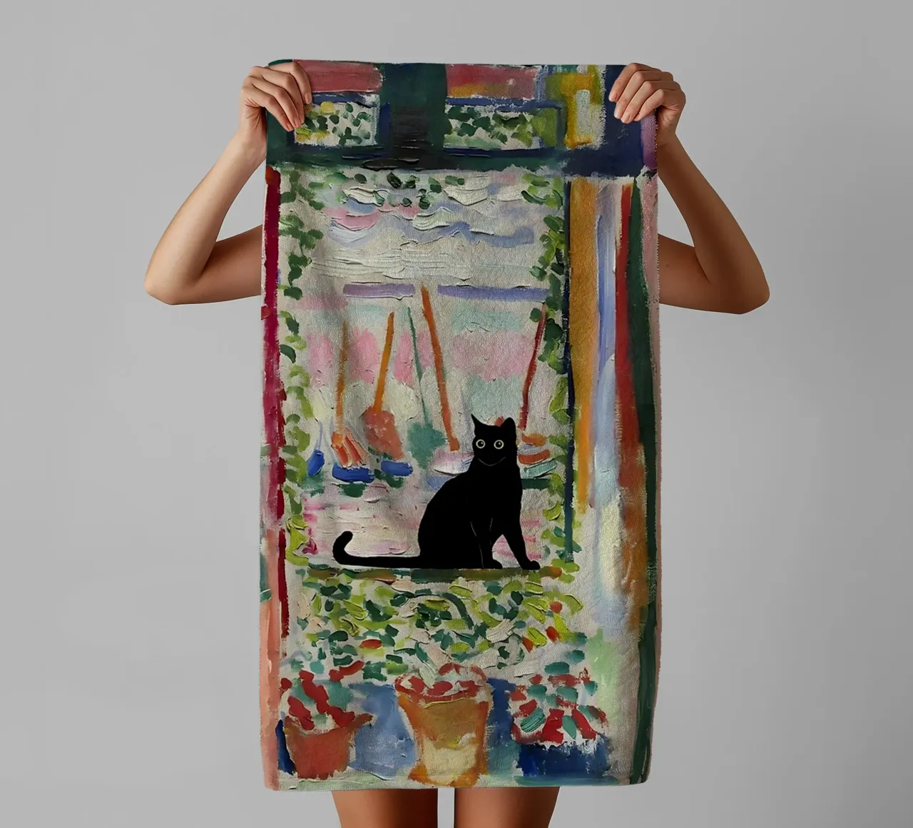 Cat Print Matisse Open Window towel by MinaHome