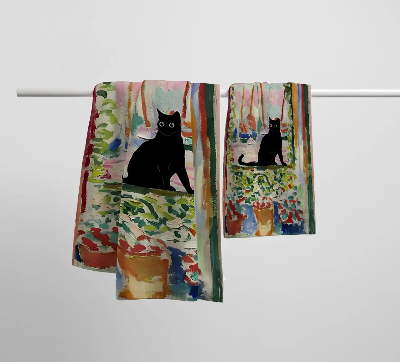 Cat Print Matisse Open Window Handtuch von MinaHome