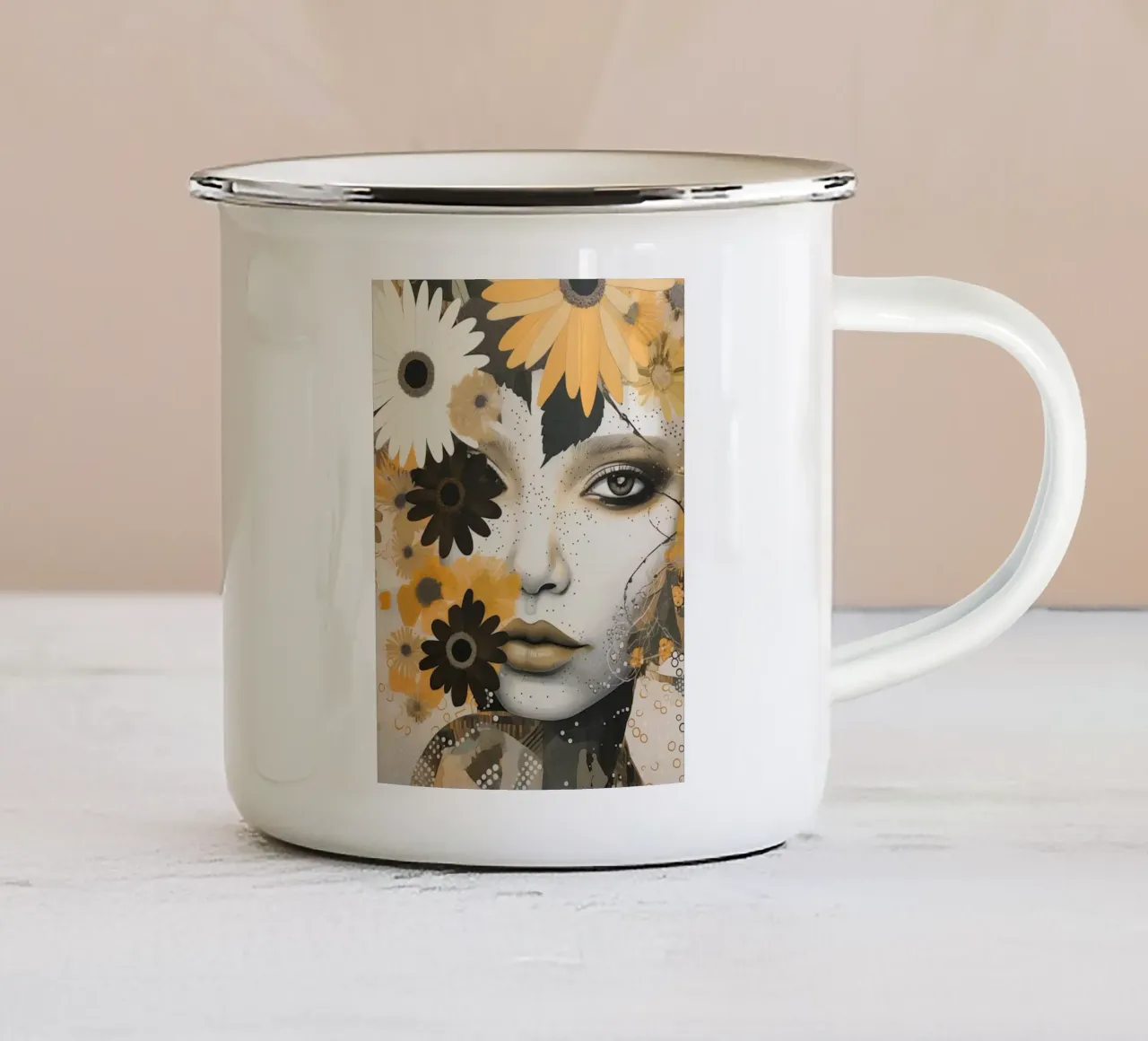 Donna con fiori tazza in smalto da Imagine