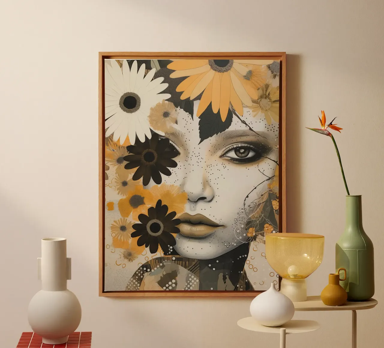 Donna con fiori tela con Cornice a cassetta da Imagine