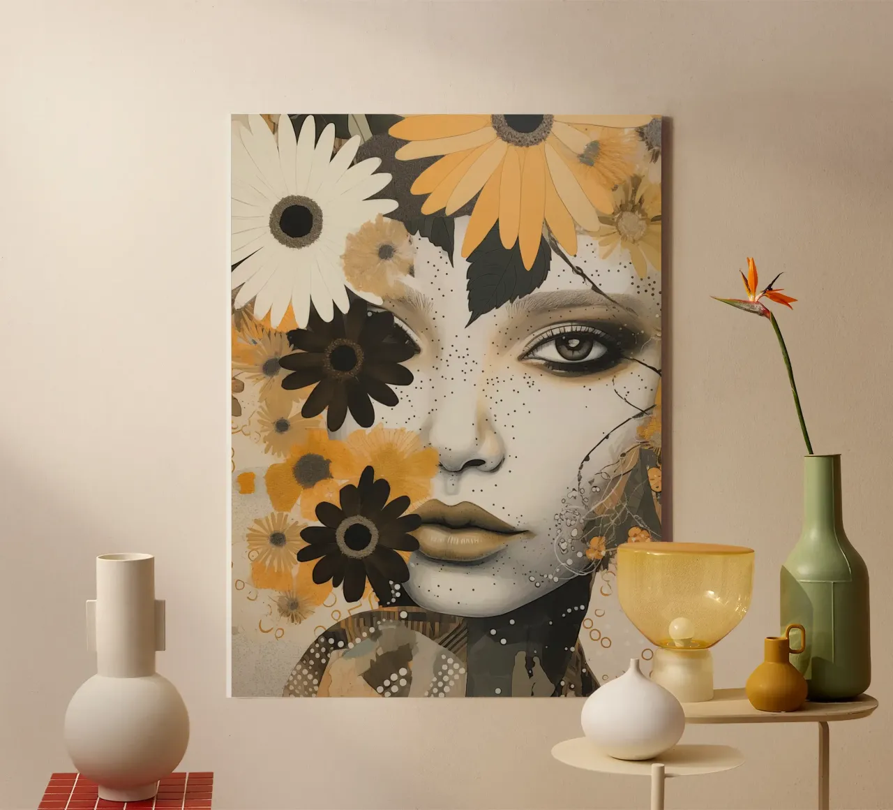 Donna con fiori tela con Cornice a cassetta da Imagine