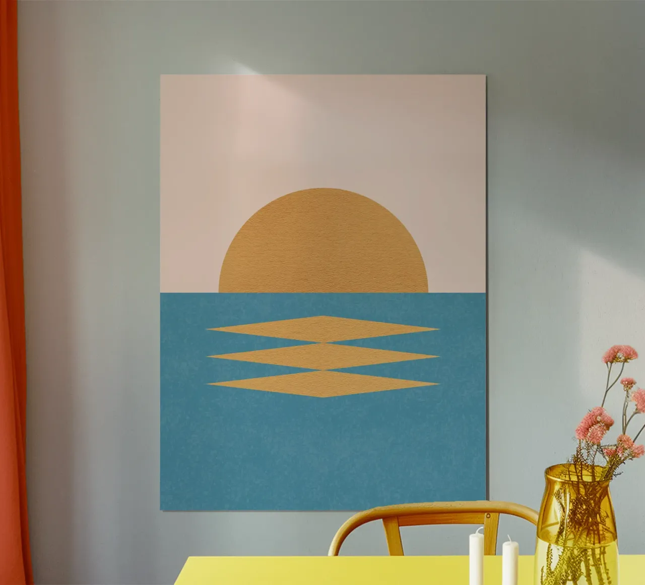 Sunrise Geometrico - Stile Midcentury poster con telaio in legno da MoonlightPrint
