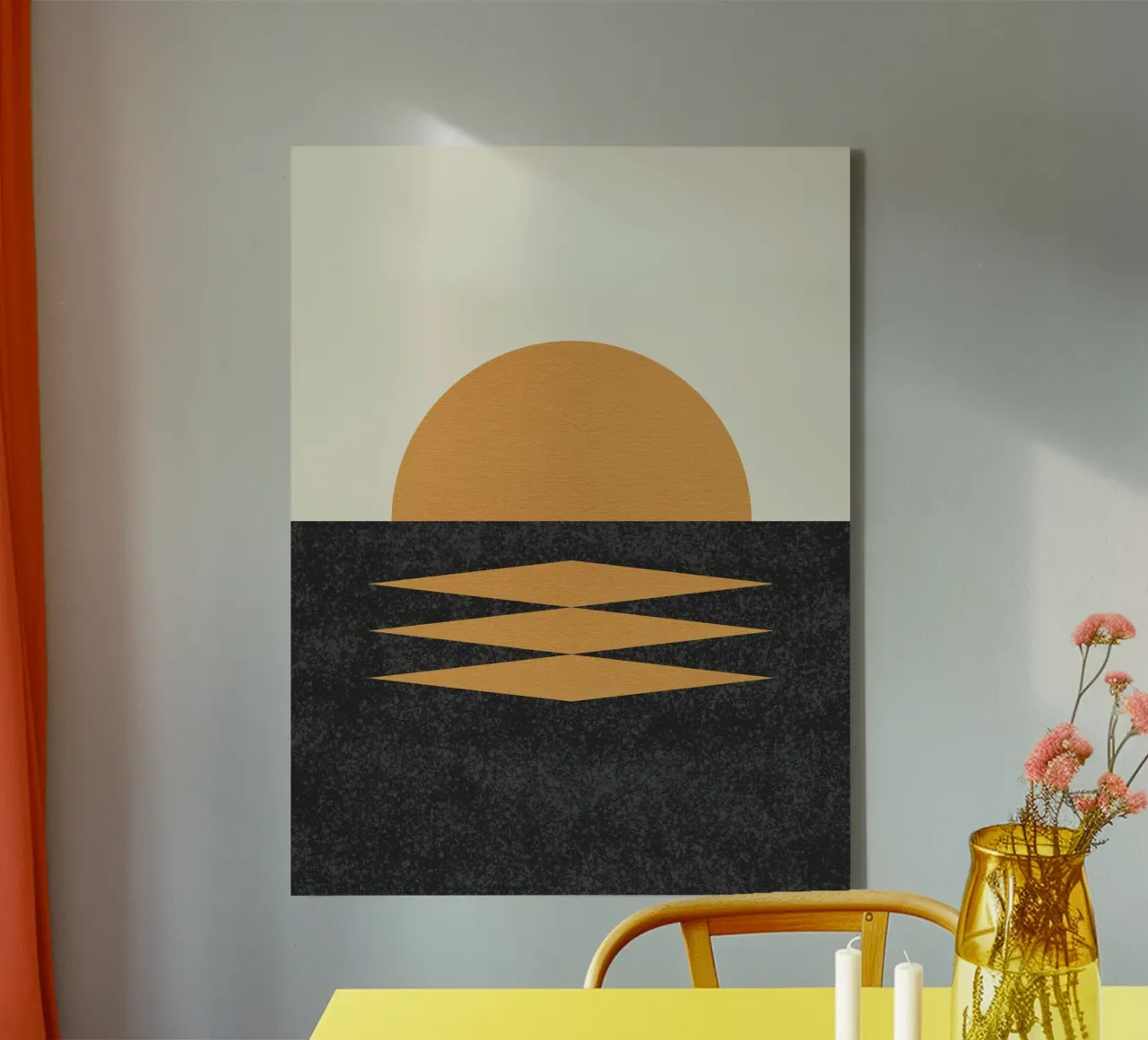 Sunset Geometric - Estilo de mediados de siglo lienzo con Marco flotante de MoonlightPrint
