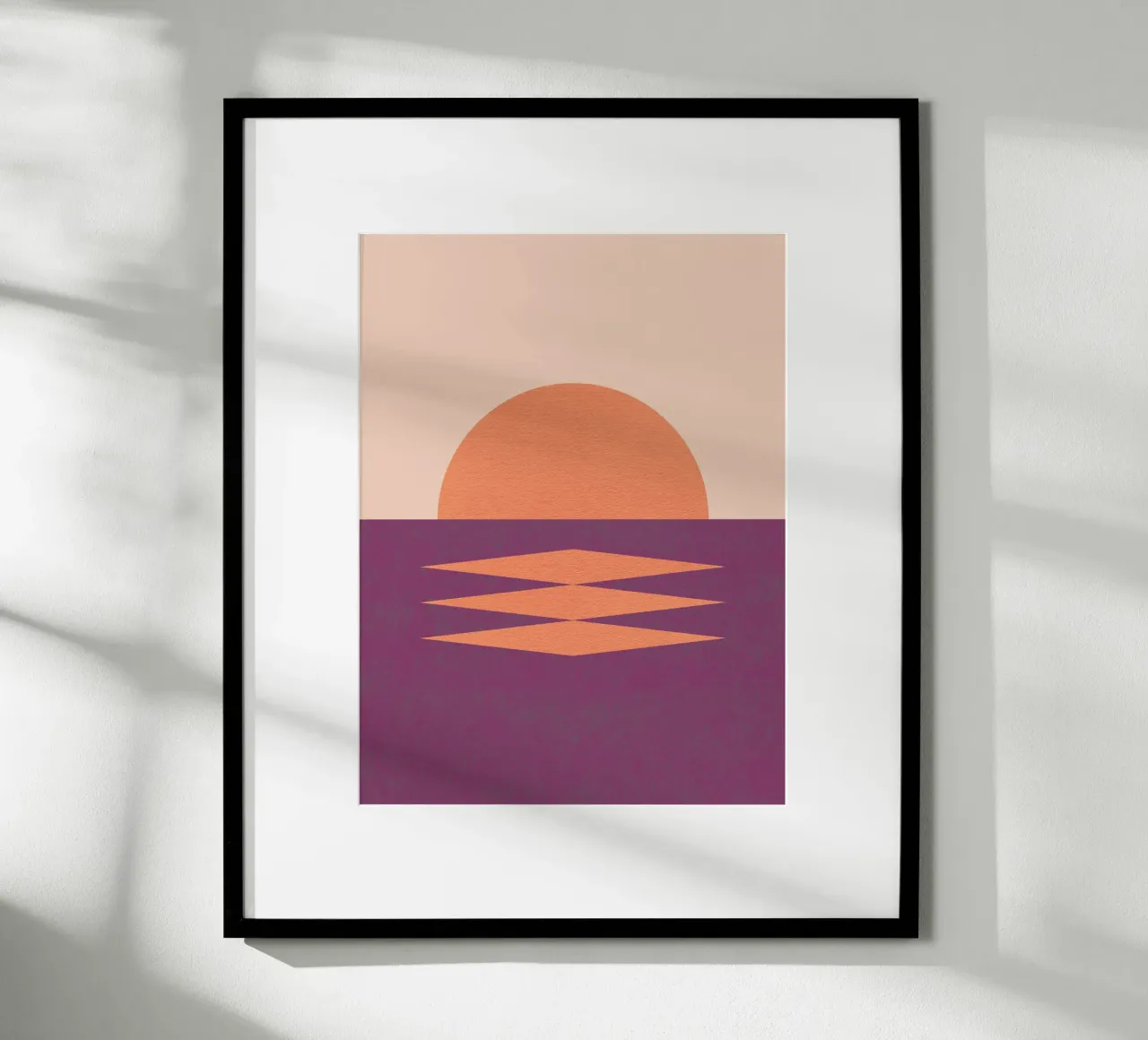Geometrico rosa tramonto - Stile medio secolo poster con telaio in legno da MoonlightPrint