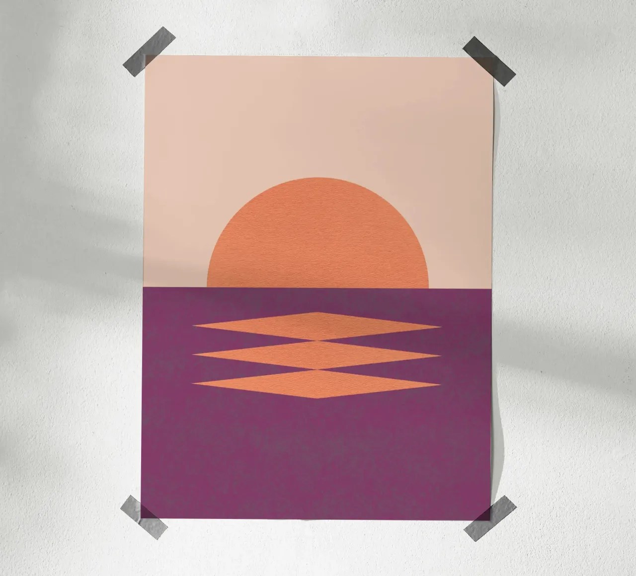 Geometrico rosa tramonto - Stile medio secolo poster con telaio in legno da MoonlightPrint