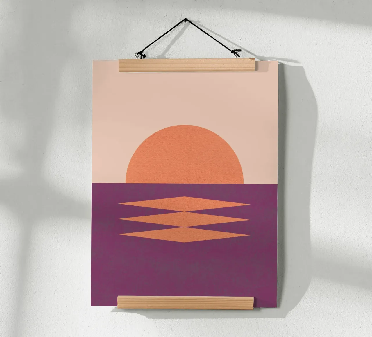 Geometrico rosa tramonto - Stile medio secolo poster con telaio in legno da MoonlightPrint
