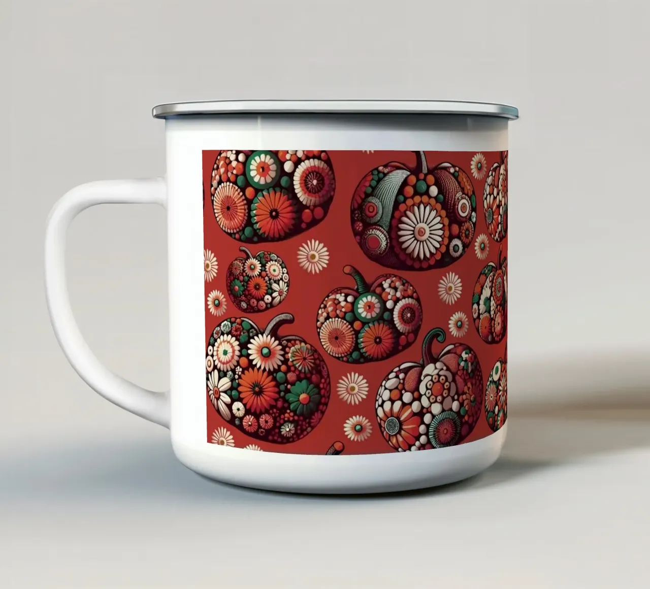 Zucche floreali rosse tazza in smalto da SilverPegasus