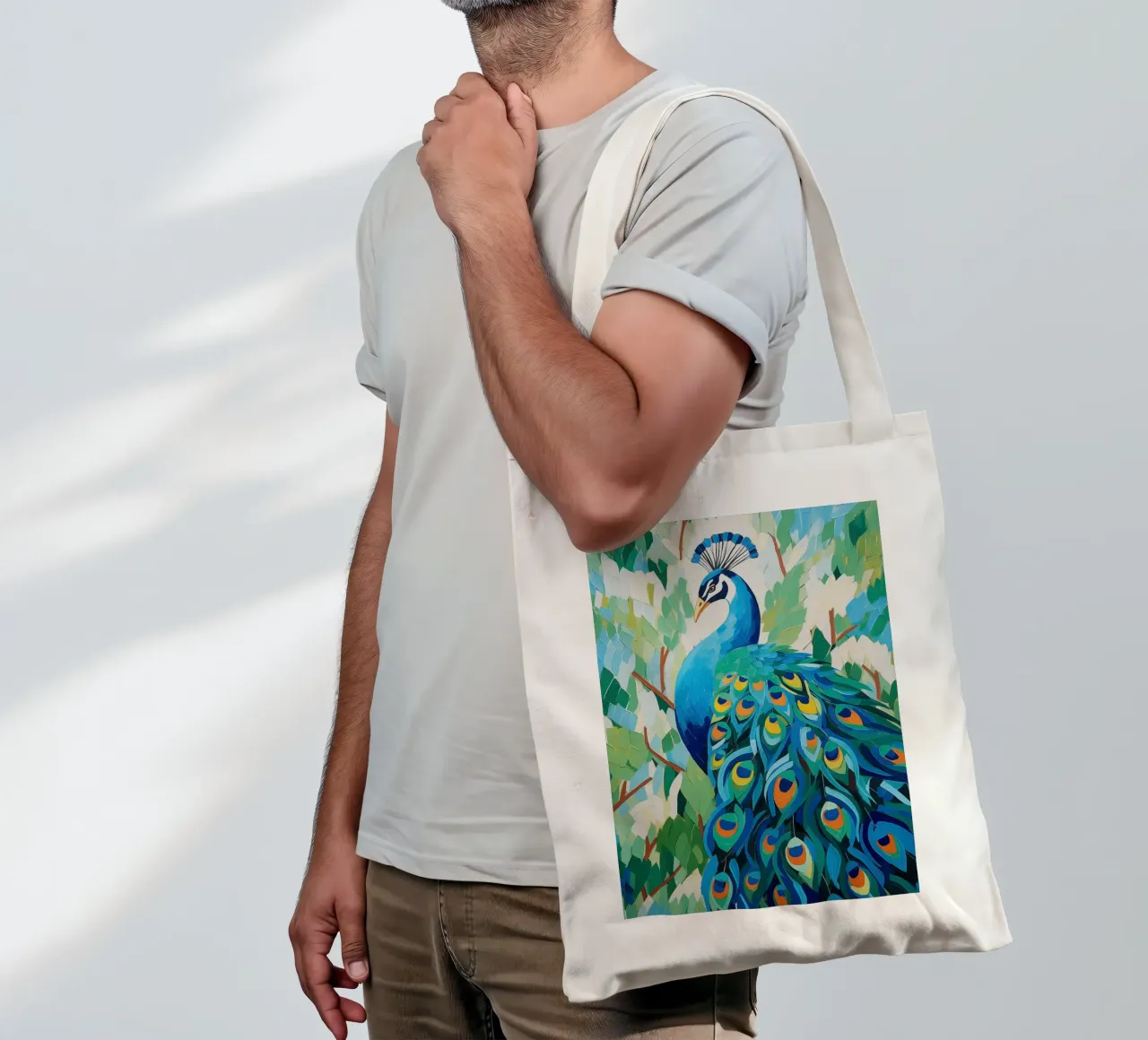 Pavone nei colori blu borsa in juta da Imagine