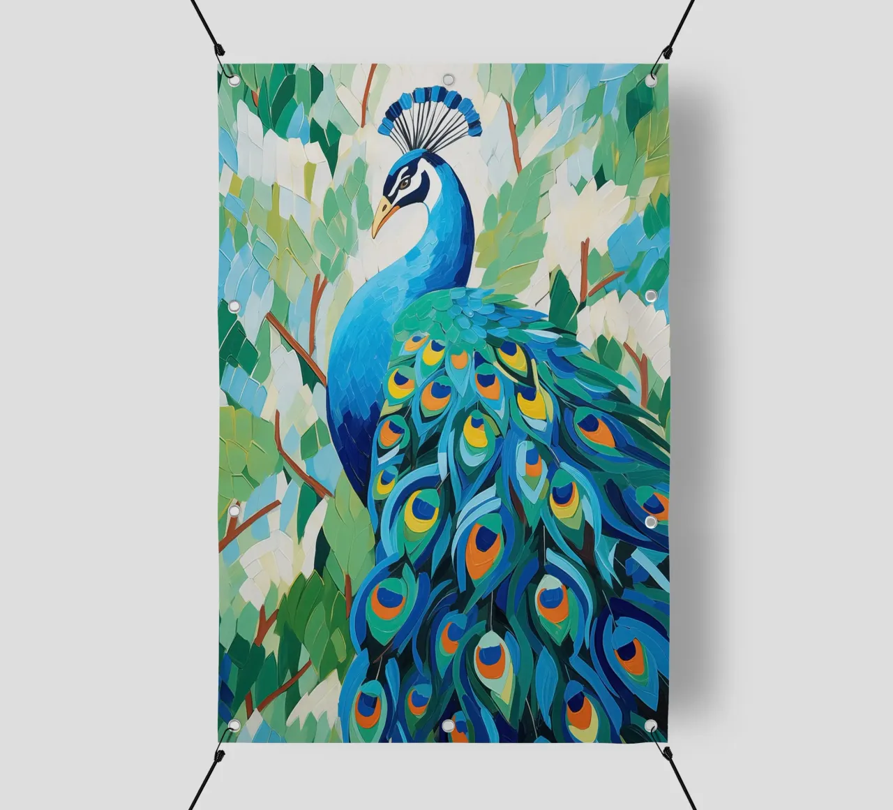 Pavone nei colori blu telo in pvc da Imagine
