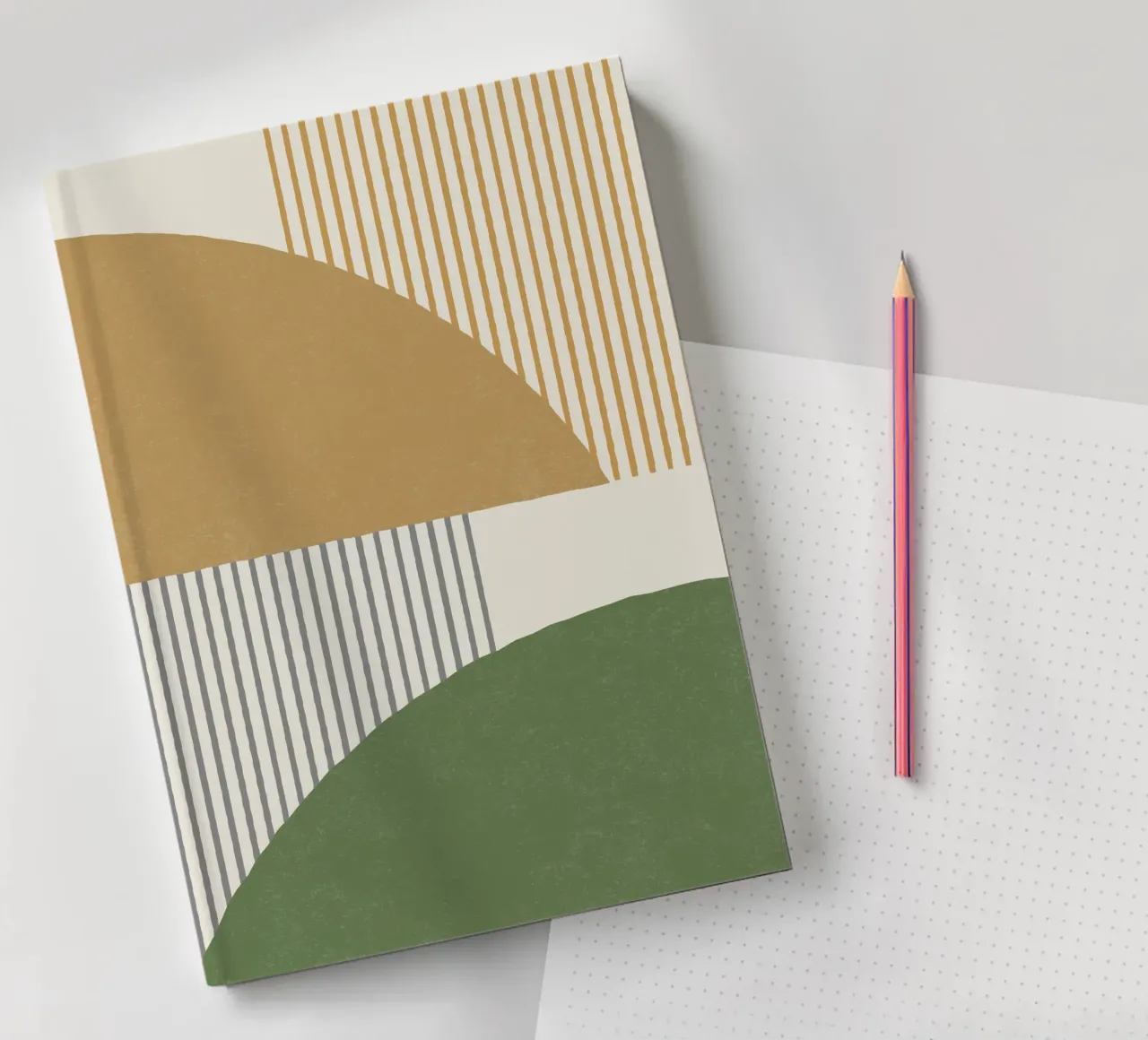 Quarter Circle Lines - Gray Gold notebook by MoonlightPrint