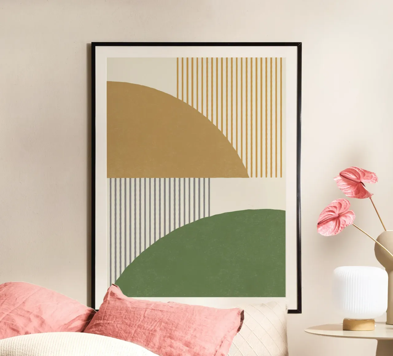 Quarter Circle Lines - Gray Gold poster de MoonlightPrint