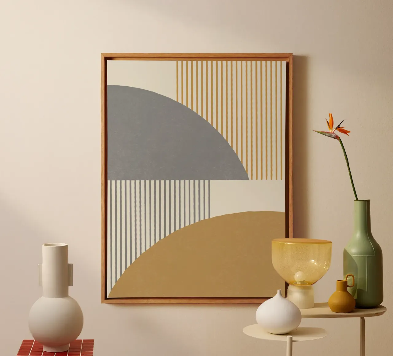 Kwartcirkel Lijnen - Grijs Goud canvas van MoonlightPrint