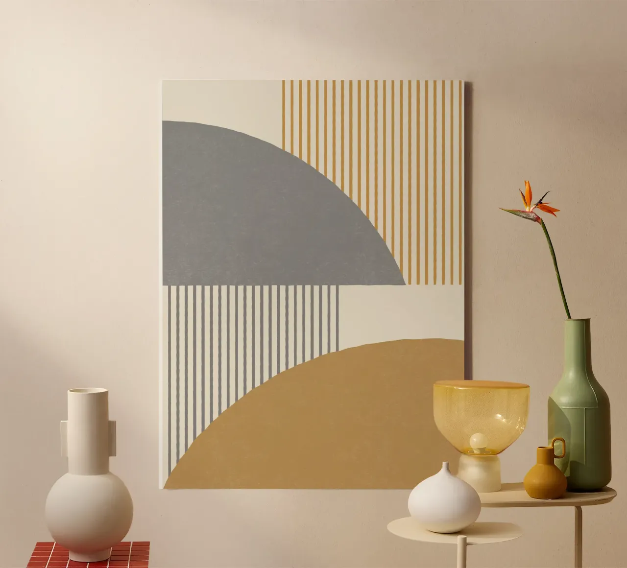 Kwartcirkel Lijnen - Grijs Goud canvas van MoonlightPrint