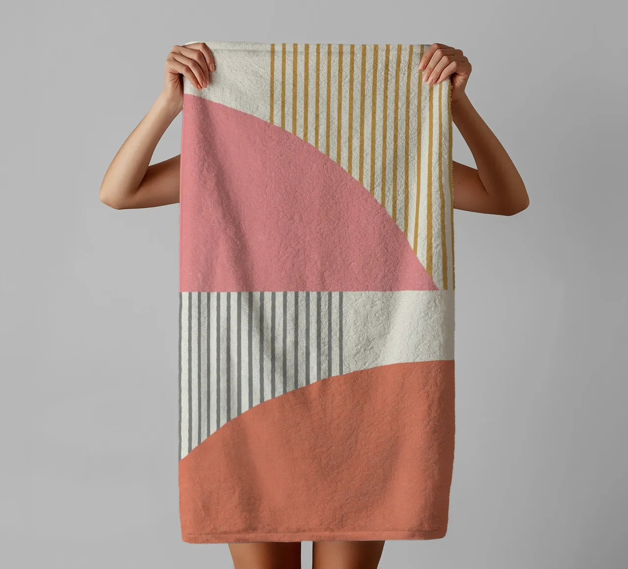 Quarter Circle Lines - Gray Gold towel by MoonlightPrint