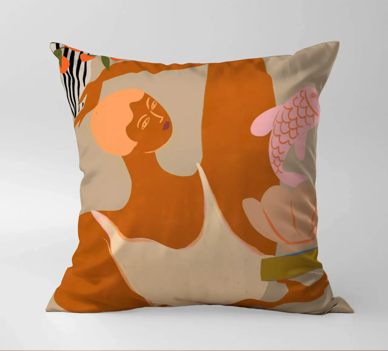 Fish and Oranges decorative cushion by Arty Guava