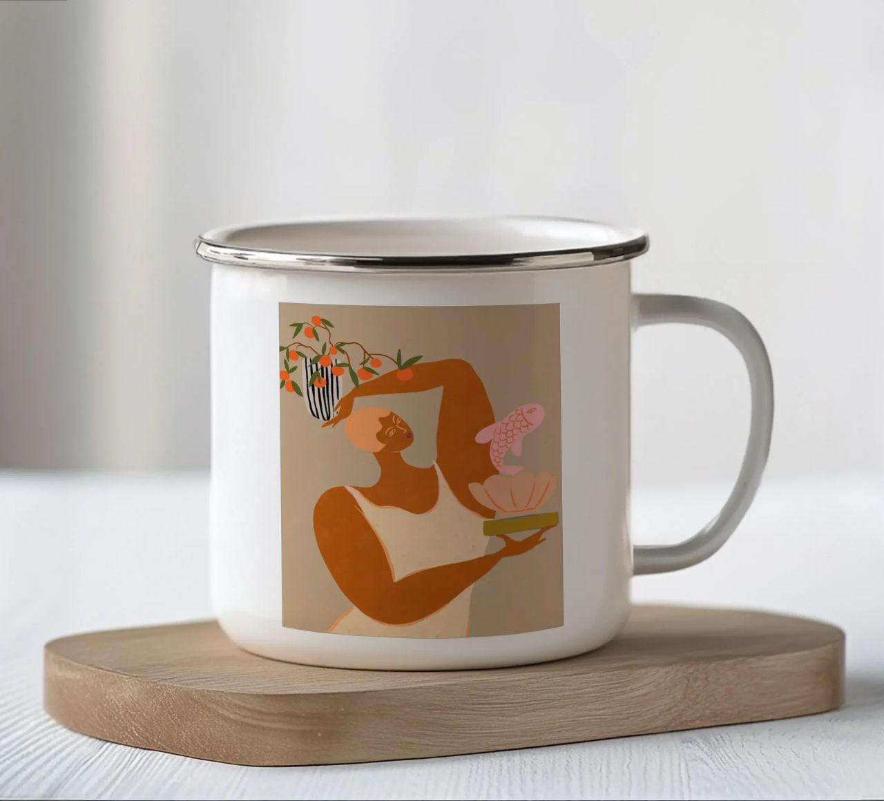Fish and Oranges enamel mug by Arty Guava
