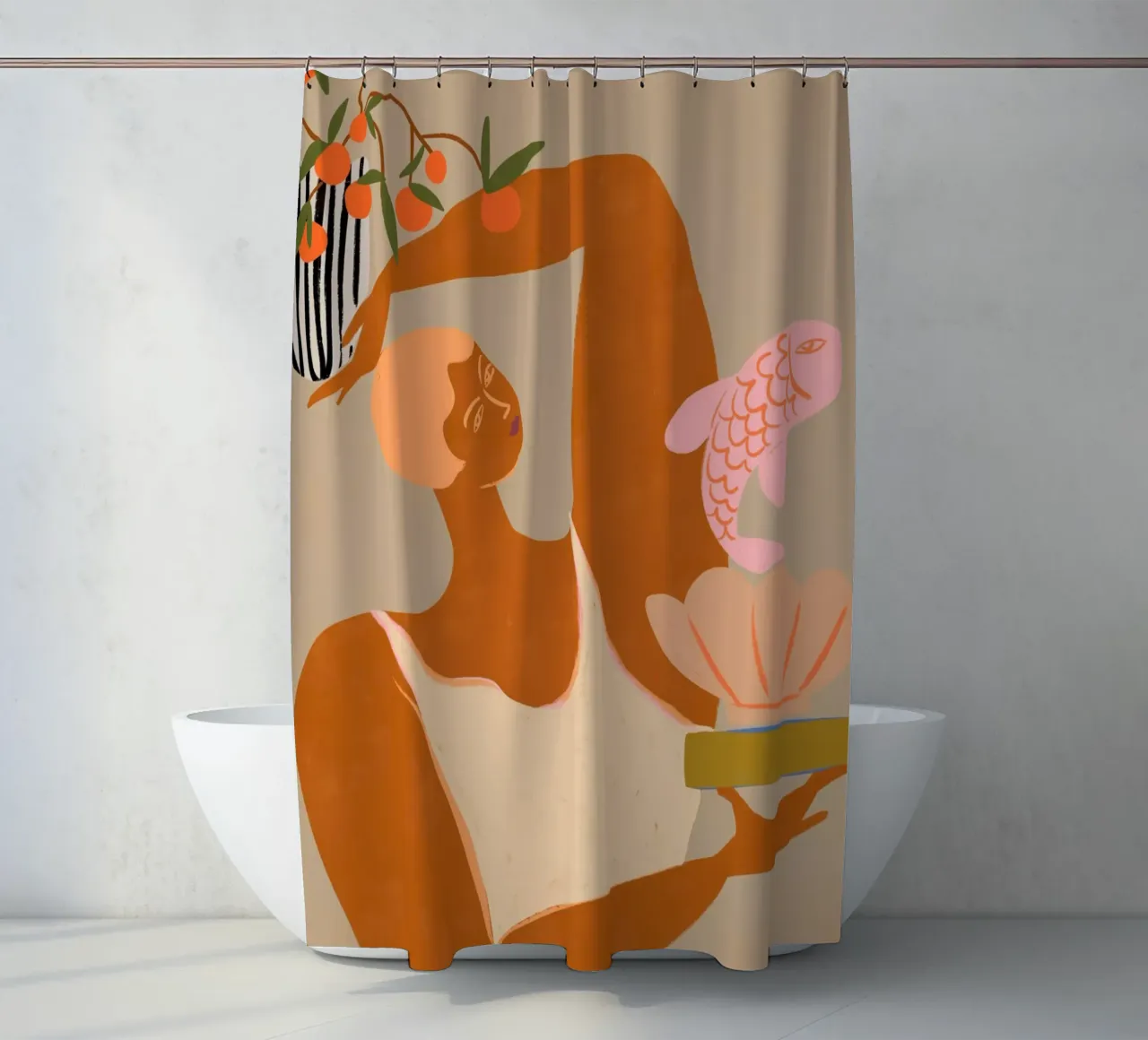 Fish and Oranges cortina de baño de Arty Guava
