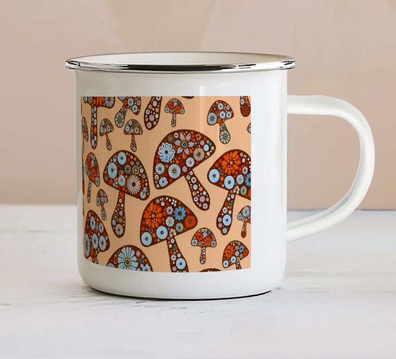 Funghi floreali arancioni tazza in smalto da SilverPegasus