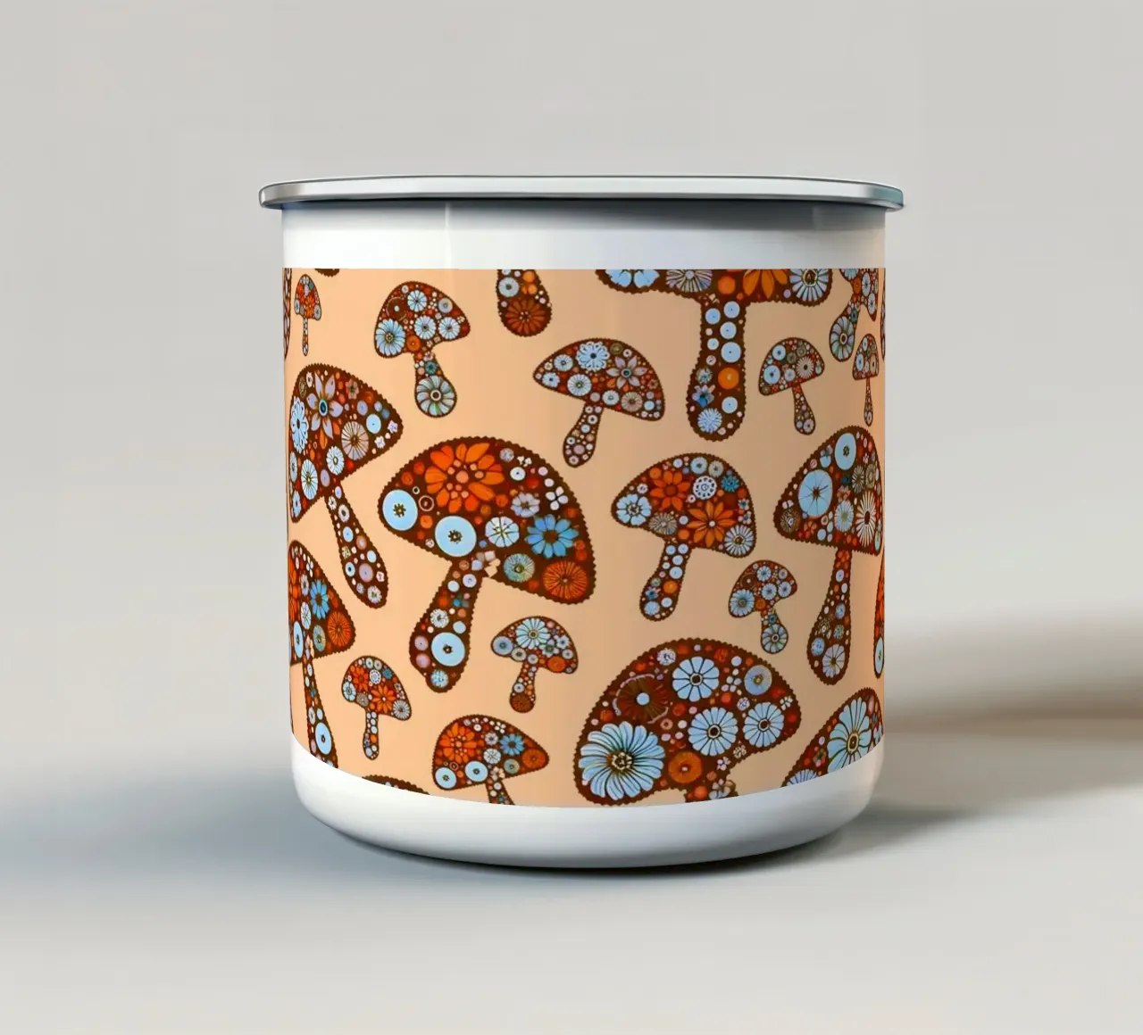 Funghi floreali arancioni tazza in smalto da SilverPegasus
