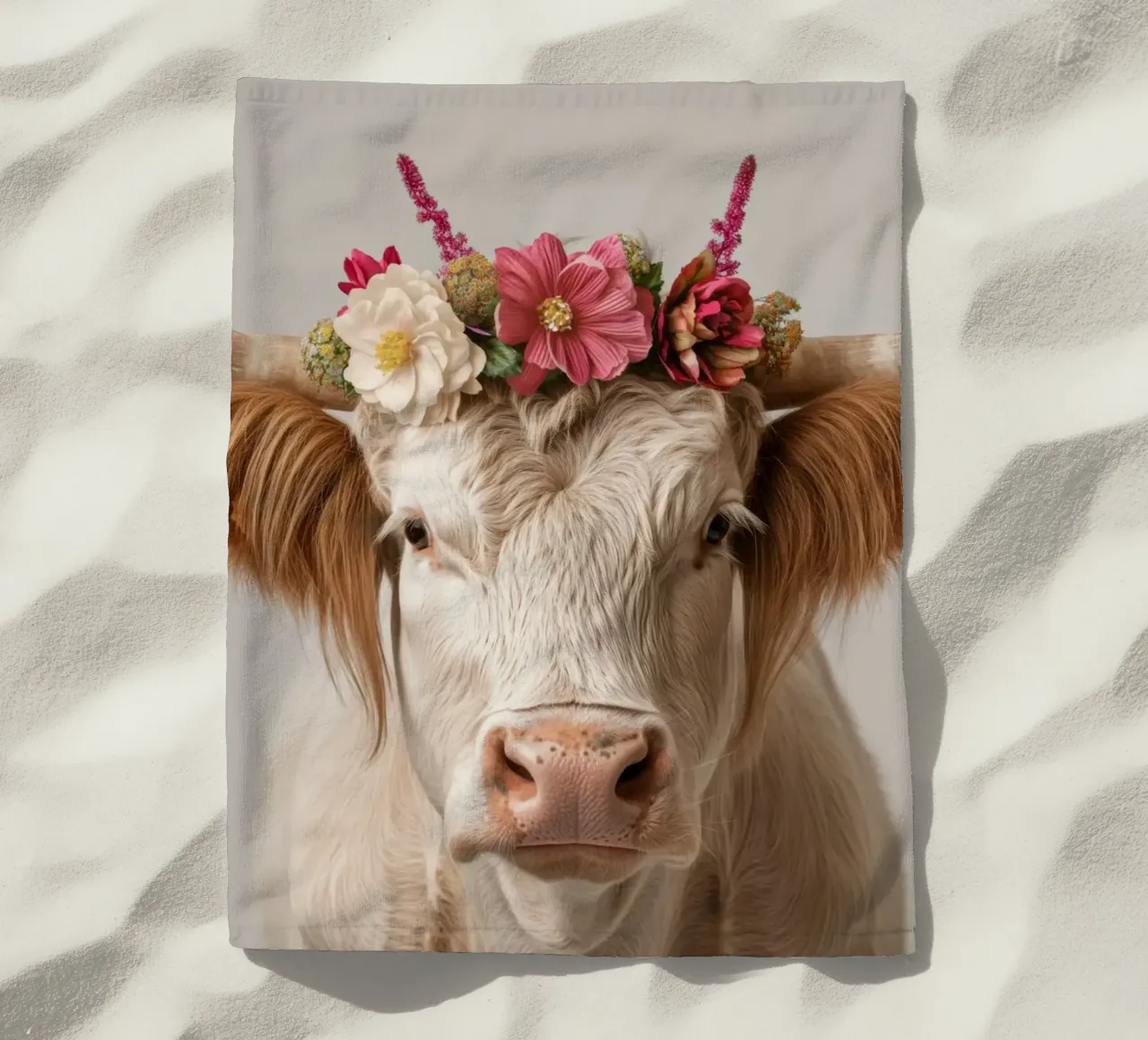 Mucca con fiori telo mare da Imagine