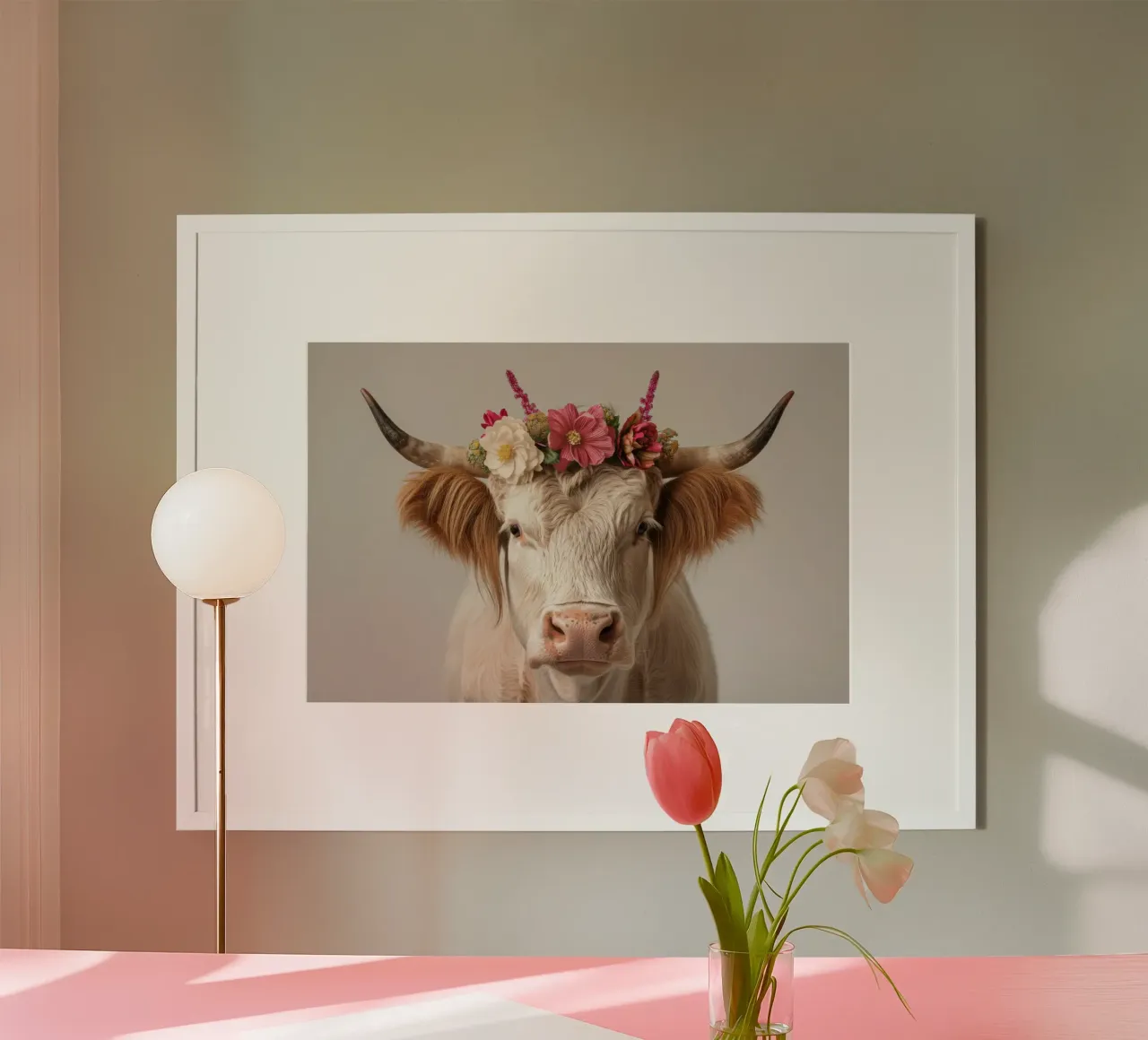 Mucca con fiori carta hahnemühle da Imagine