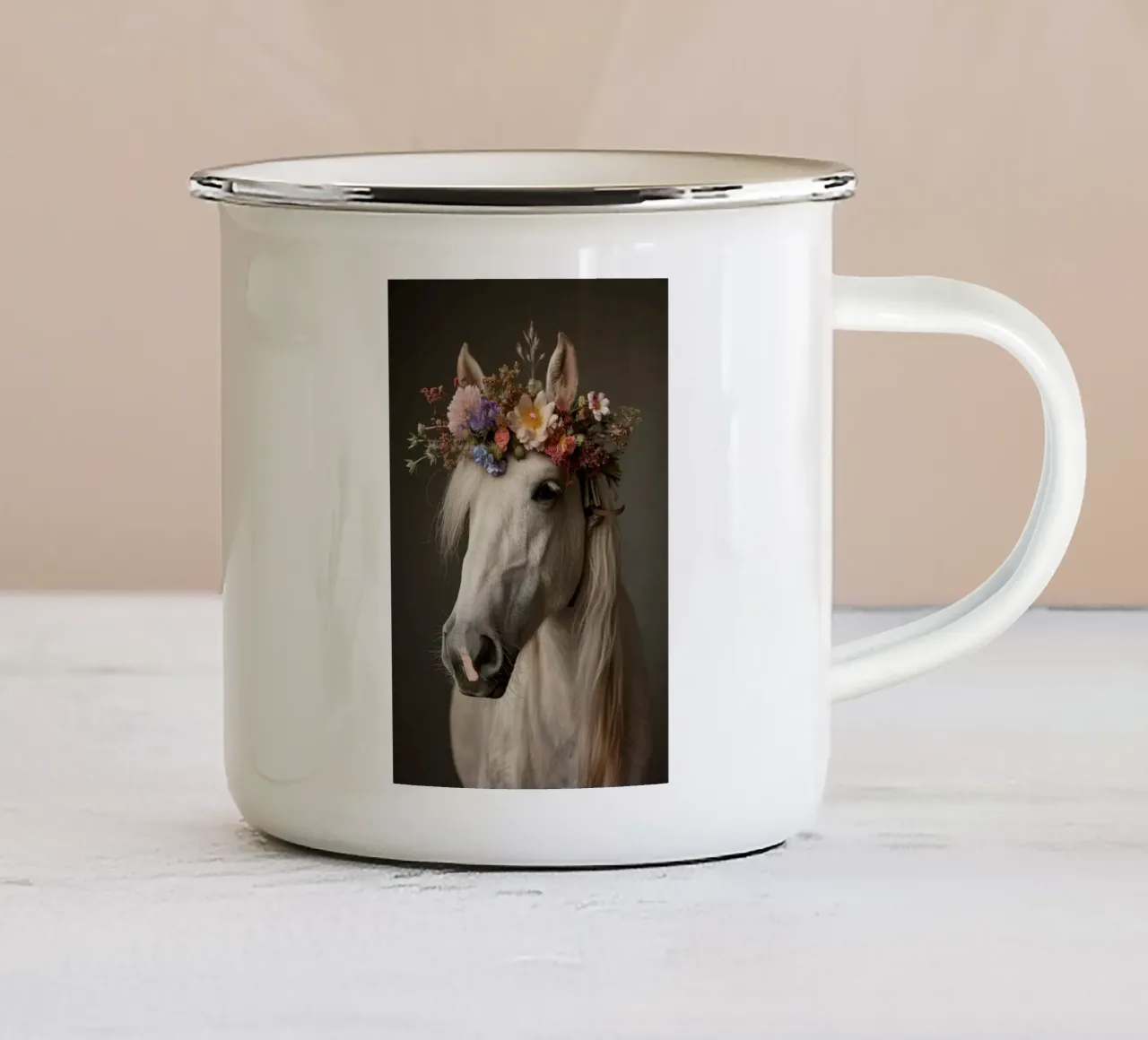 Cavallo con fiori tazza in smalto da Imagine