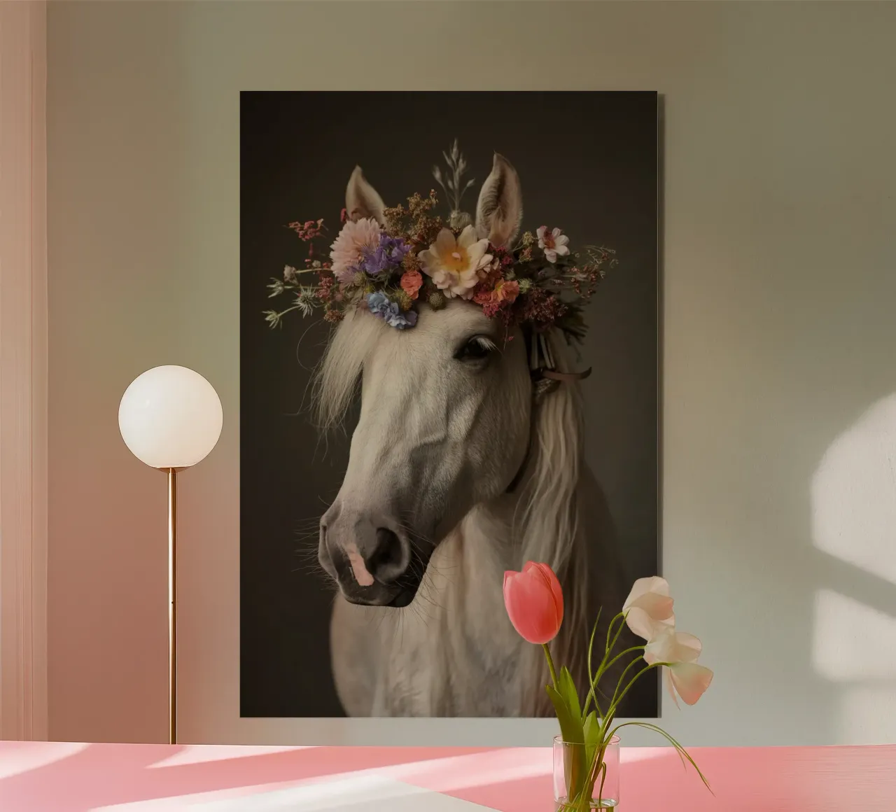 Cavallo con fiori alluminio dibond da Imagine