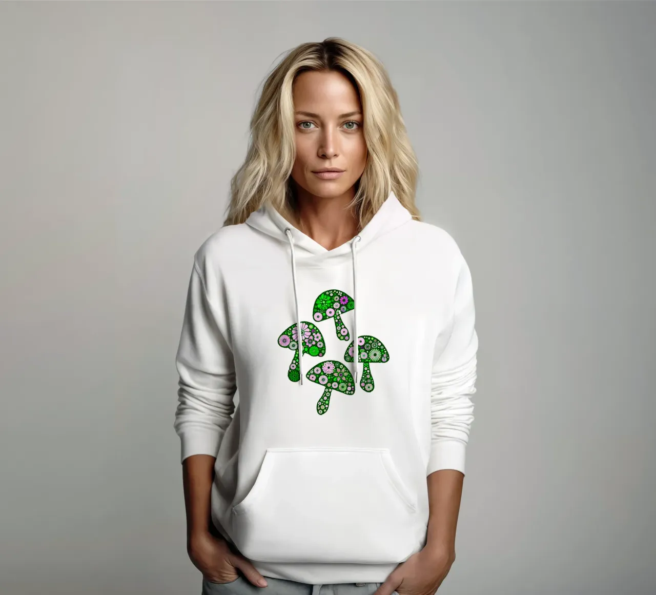 Funghi floreali verdi e rosa felpa con cappuccio da SilverPegasus