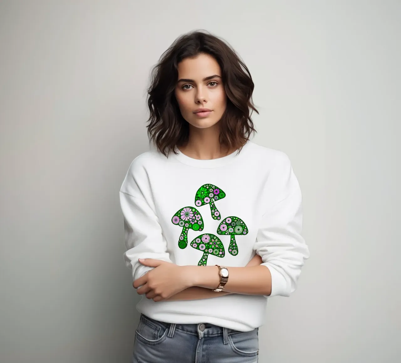 Funghi floreali verdi e rosa felpa da SilverPegasus