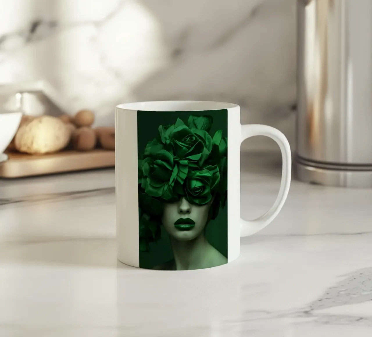 Ritratto femminile in verde tazza in ceramica da Imagine
