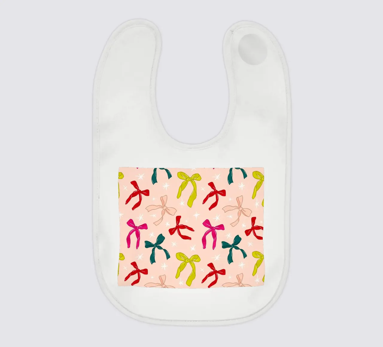 Colorful Bows Pattern on Soft Peach Background bavaglino da showmemars