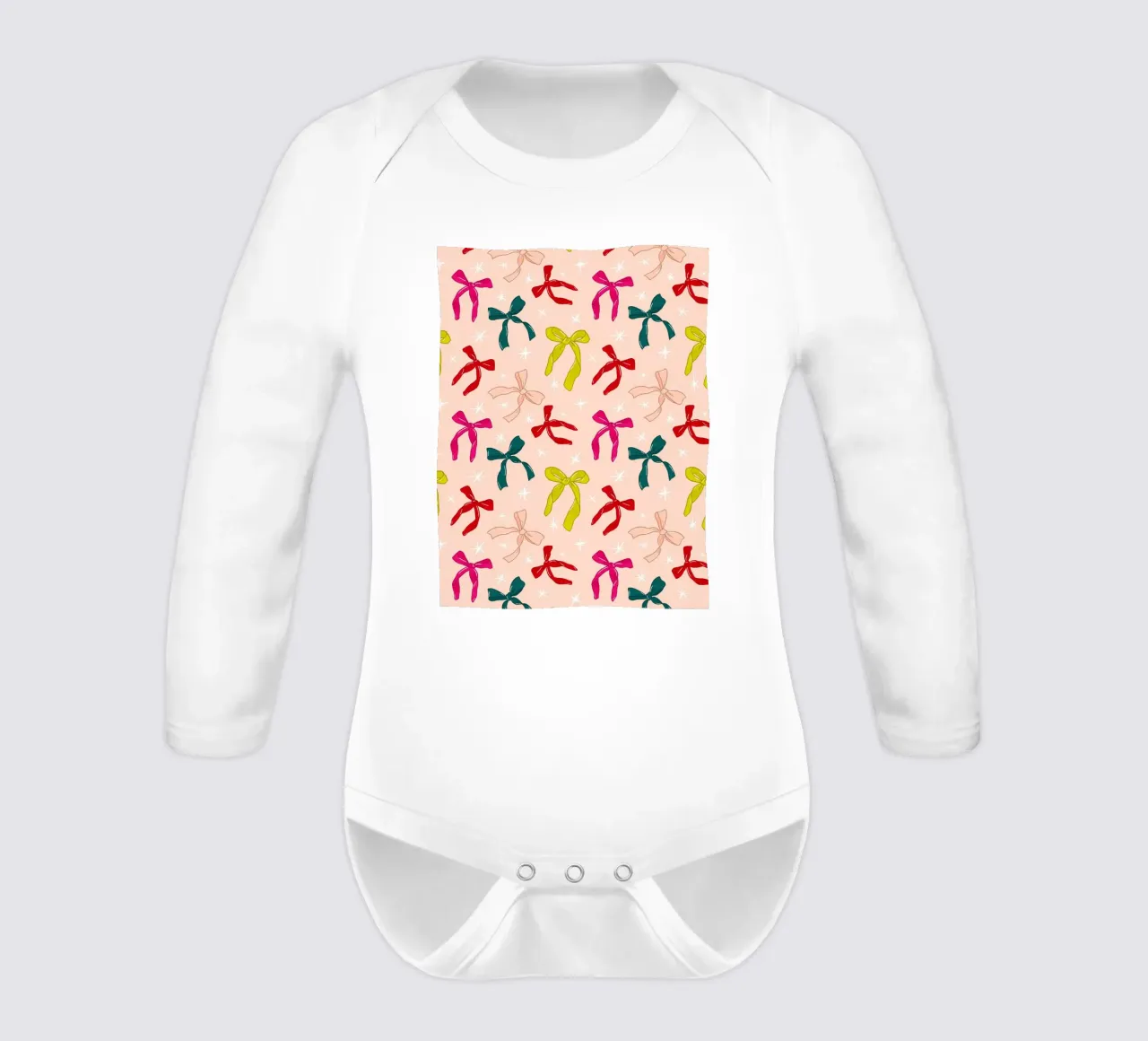 Colorful Bows Pattern on Soft Peach Background body neonato maniche lunghe da showmemars