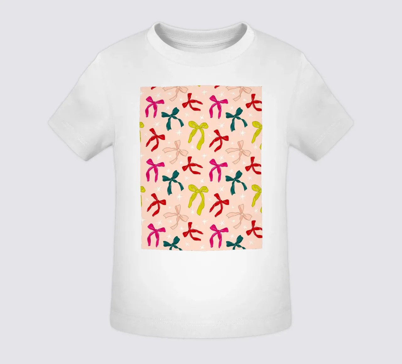 Colorful Bows Pattern on Soft Peach Background maglietta neonato da showmemars