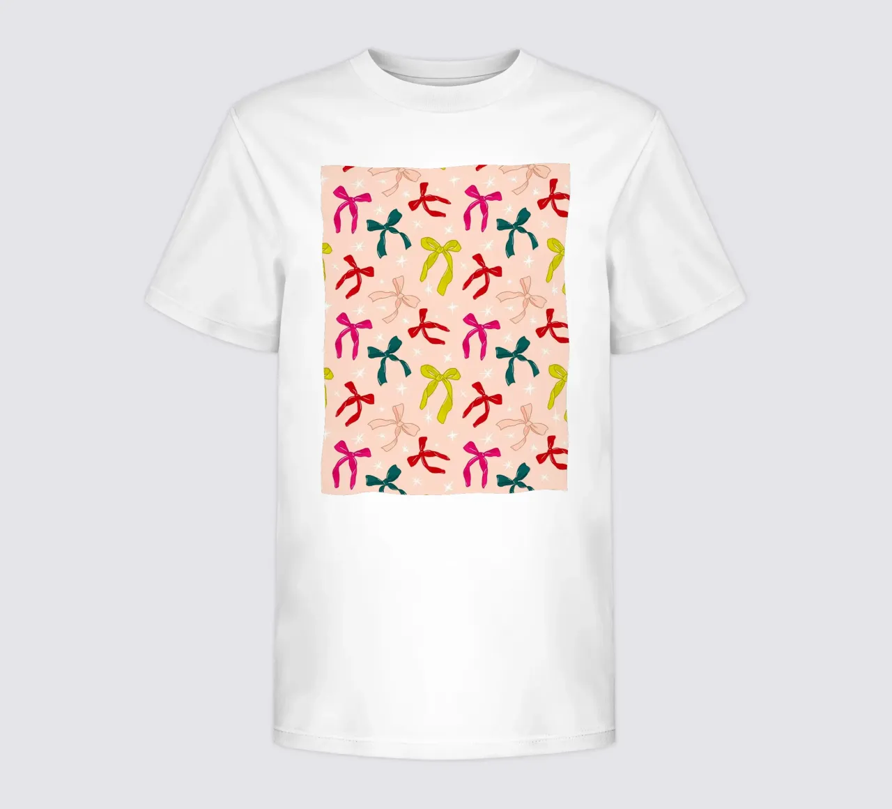 Colorful Bows Pattern on Soft Peach Background t-shirt bambini da showmemars